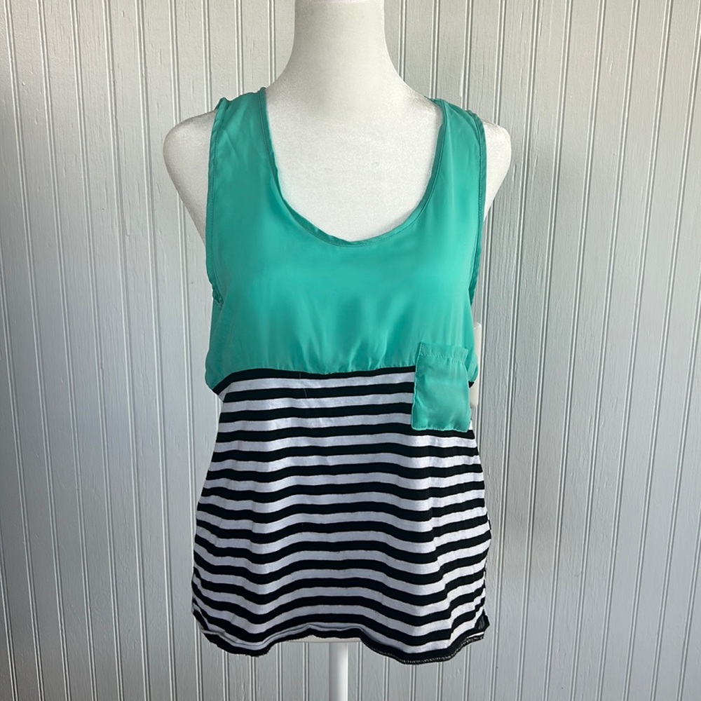 Summer top aqua with black and white strip